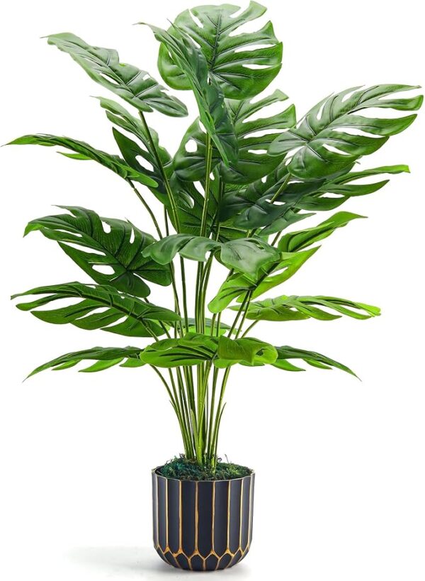 Fake Plants Tall 28'' Artificial Monstera Faux Plants Indoor